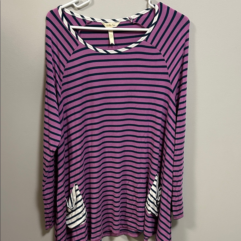 Matilda Jane Pink and Black Striped Long Sleeve Top